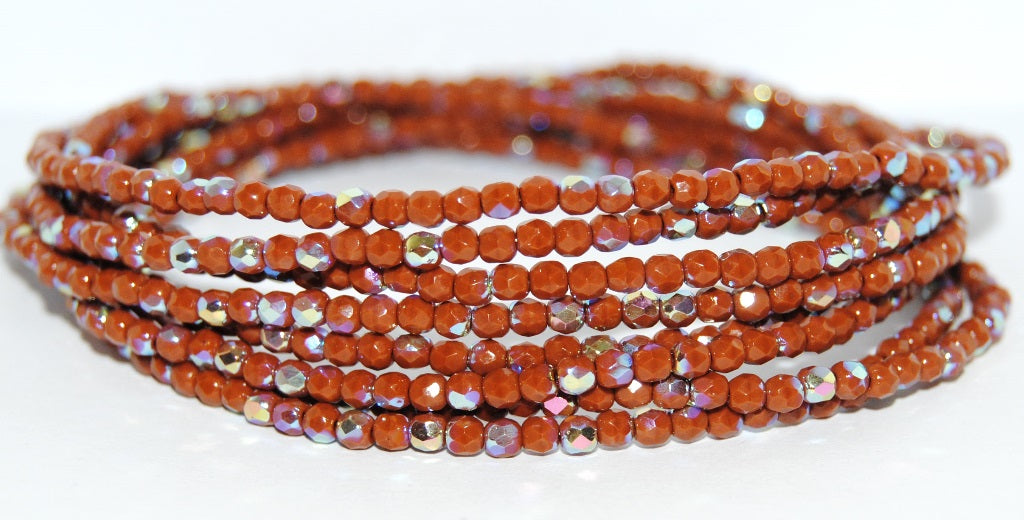 Fire Polished Round Faceted Beads, Opaque Brown Ab (13610 Ab), Glass, Czech Republic