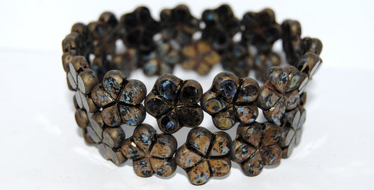 Table Cut Flower Beads, Black 15695M (23980 15695M), Glass, Czech Republic