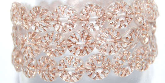 Round Flower Edelweiss Pressed Glass Beads, Crystal 54200 (30 54200), Glass, Czech Republic