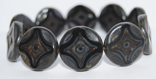 Table Cut Round Beads With Star, 17019 Travertin (17019 86800), Glass, Czech Republic