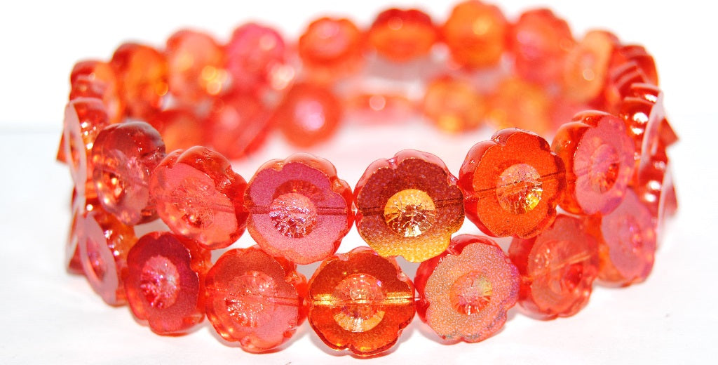 Table Cut Round Beads Hawaii Flowers, 48109 (48109), Glass, Czech Republic