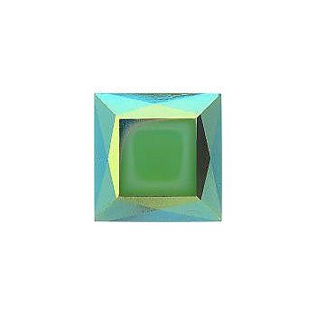 Square Faceted Pointed Back (Doublets) Crystal Glass Stone, Light Green 2 Opaque With Ab, Polished (54022-Abp), Czech Republic