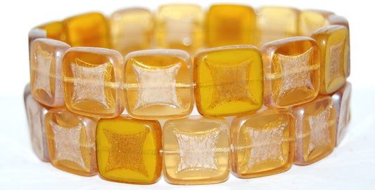 Table Cut Square Beads With Square, Topaz Silver Lined Crystal 1440114495 (Topaz 1 1440114495), Glass, Czech Republic