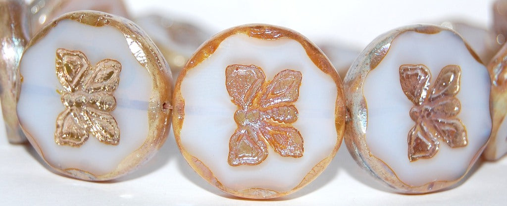 Table Cut Round Beads With Butterfly, (1000 43400), Glass, Czech Republic