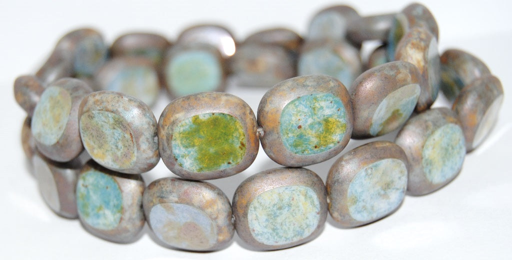 Table Cut Round Candy Beads, White Luminescent Green (2010 65431), Glass, Czech Republic