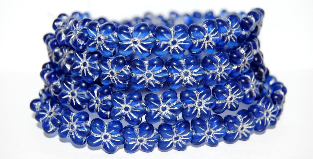 Flower Pressed Glass Beads, Transparent Blue 54201M (30060 54201M), Glass, Czech Republic