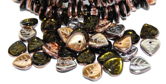 Lilac Leaf Pressed Glass Beads, Transparent Green 27101 (50230 27101), Glass, Czech Republic