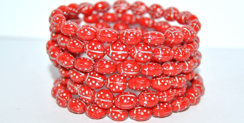 Ladybug Insect Pressed Glass Beads, Red 54201 (93190 54201), Glass, Czech Republic