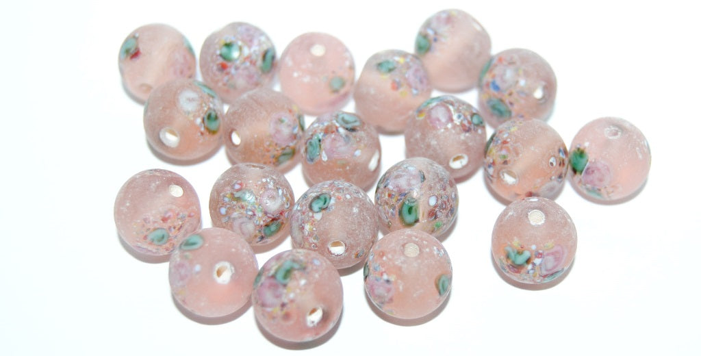 Czech Glass Hand Made Round Lampwork Beads With Flower, (10 D), Glass, Czech Republic