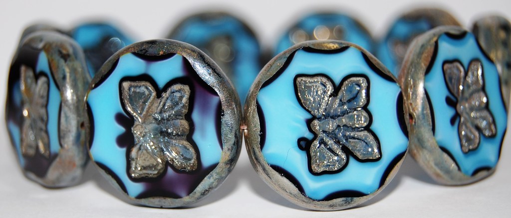 Table Cut Round Beads With Butterfly, (67993 43400), Glass, Czech Republic