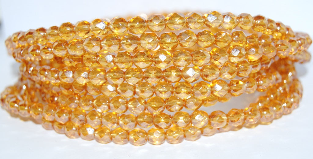 Fire Polished Round Faceted Beads, Transparent Orange Hematite (10040 14400), Glass, Czech Republic