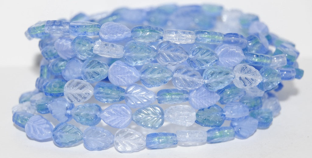 Lilac Leaf Pressed Glass Beads, (Blue 4), Glass, Czech Republic