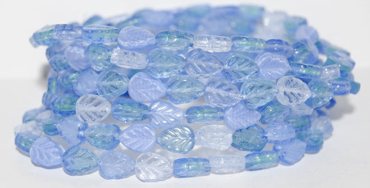 Lilac Leaf Pressed Glass Beads, (Blue 4), Glass, Czech Republic