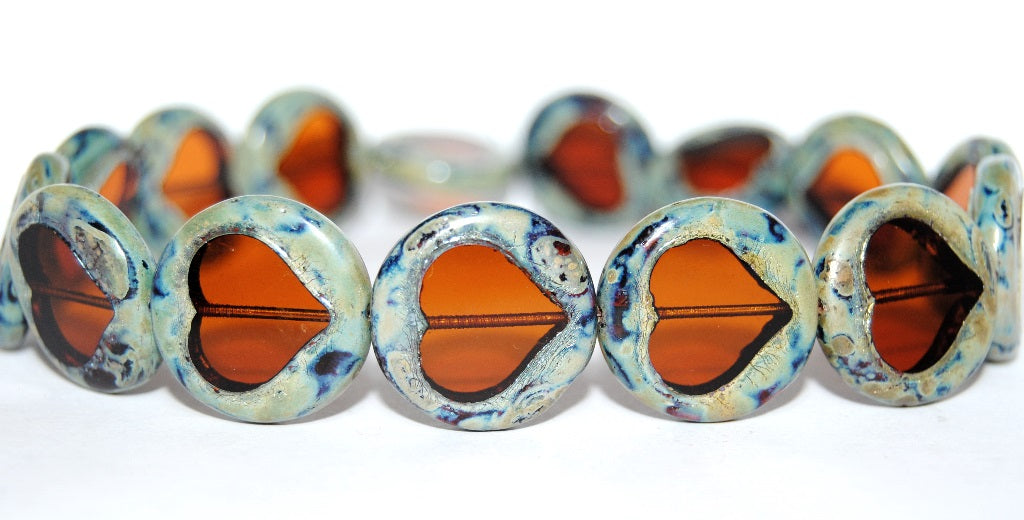 Table Cut Round Beads With Heart, Transparent Orange 43400 (10060 43400), Glass, Czech Republic