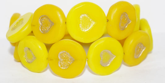 Table Cut Round Beads With Heart, Yellow Mixed Colors 54202 (Yellow Mix 54202), Glass, Czech Republic