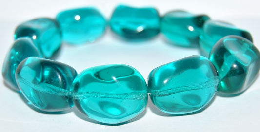 Czech Glass Pressed Beads Irregular Shape Like Stone, Transparent Aqua (60110), Glass, Czech Republic