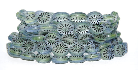 Flat Oval Pressed Glass Beads With Rays, (87301 23202), Glass, Czech Republic