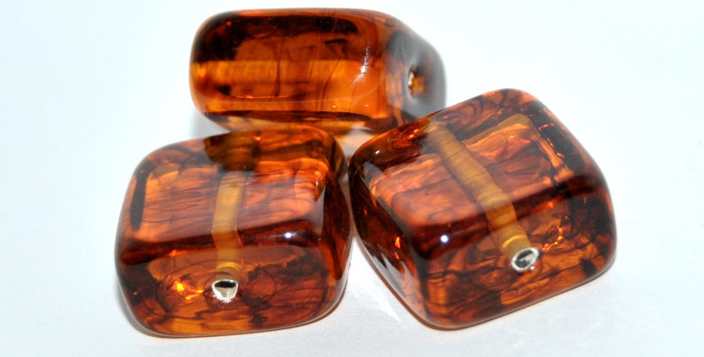 Czech Glass Hand Made Square Lampwork Beads, (A), Glass, Czech Republic