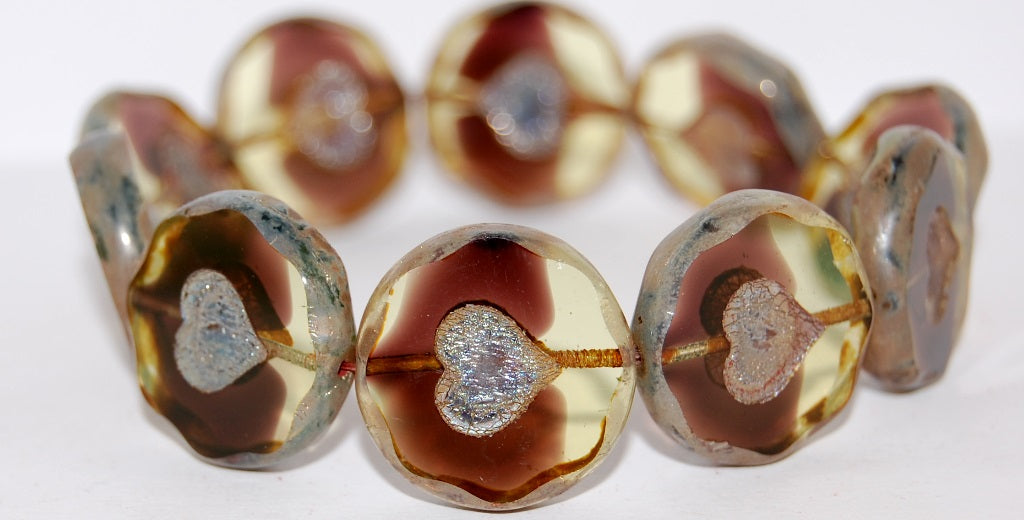 Table Cut Round Beads With Heart, (27801 43400), Glass, Czech Republic