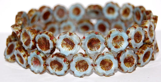 Table Cut Round Beads Hawaii Flowers, 66017 Travertin (66017 86800), Glass, Czech Republic