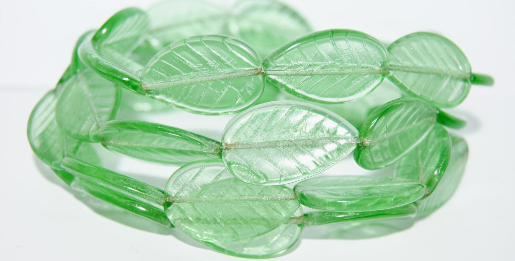 Leaf Pressed Glass Beads, Transparent Green (50110), Glass, Czech Republic