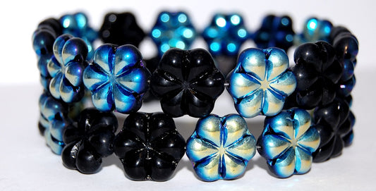 6-Petal Flower Pressed Glass Beads, Black Ab (23980 Ab), Glass, Czech Republic