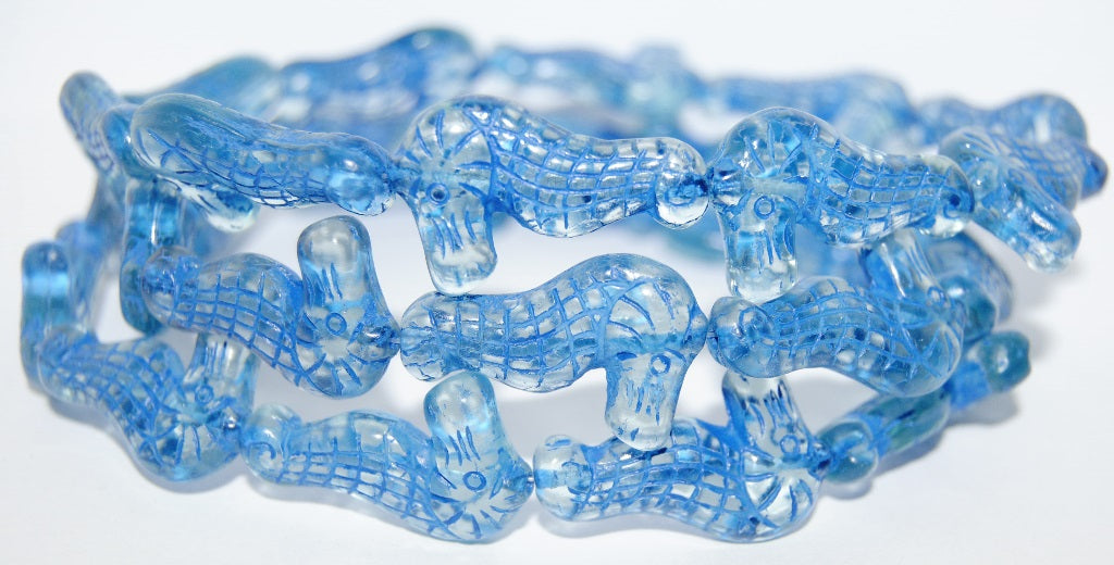 Seahorse Pressed Glass Beads, Crystal 46430 (30 46430), Glass, Czech Republic