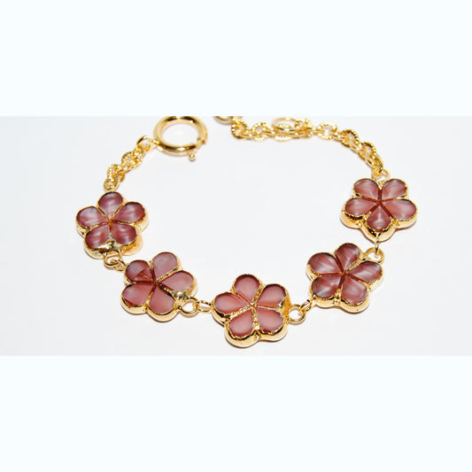 Polished Table Cut Flower Bead Bracelet with Adjustable Length, Handmade, Flowers 17 mm (S-24-A)