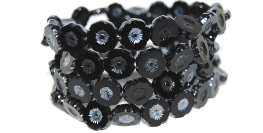 Table Cut Round Beads Hawaii Flowers, Black Hematite (23980 14400), Glass, Czech Republic