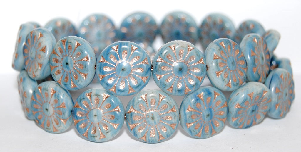 Flat Round With Flower Pressed Glass Beads, (65000 54200), Glass, Czech Republic