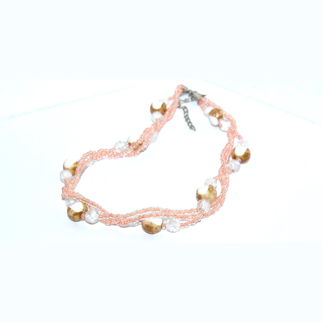 Simple necklace with rocailles seed beads and polished table cut beads, Pink (N651210-C)