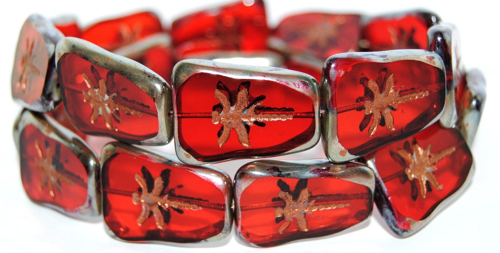 Table Cut Rectangle Beads With Dragonfly, Transparent Red 4355307 (90060 4355307), Glass, Czech Republic