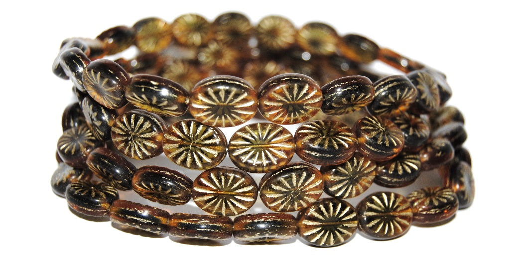 Flat Oval Pressed Glass Beads With Rays, (37101 54202), Glass, Czech Republic