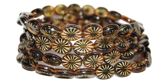 Flat Oval Pressed Glass Beads With Rays, (37101 54202), Glass, Czech Republic