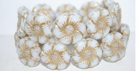 6-Petal Flower Pressed Glass Beads, White 54202 (2010 54202), Glass, Czech Republic