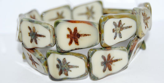 Table Cut Rectangle Beads With Dragonfly, Beige Travertin (13020 86800), Glass, Czech Republic