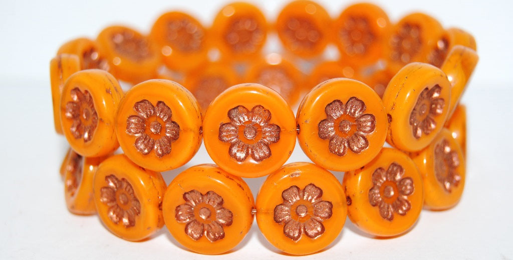 Round Flat With 6-Petal Flower Pressed Glass Beads, (81260 55307), Glass, Czech Republic