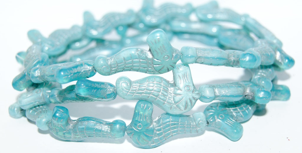 Seahorse Pressed Glass Beads, Mixed Colors Opal Aqua 54201 (Mix Opal Aqua 54201), Glass, Czech Republic