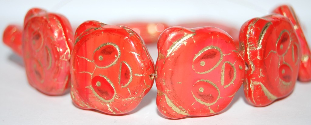 Big Bear Muzzle Czech Glass Beads, Red 54202 (93400 54202), Glass, Czech Republic