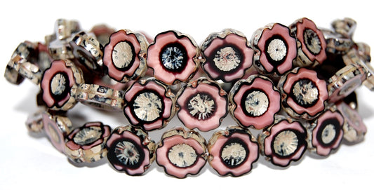 Table Cut Round Beads Hawaii Flowers, (77029B 43400), Glass, Czech Republic