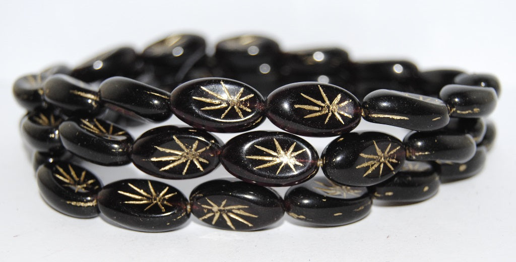 Oval With Rays Pressed Glass Beads, Transparent Amethyst 54202 (20080 54202), Glass, Czech Republic