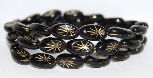 Oval With Rays Pressed Glass Beads, Transparent Amethyst 54202 (20080 54202), Glass, Czech Republic