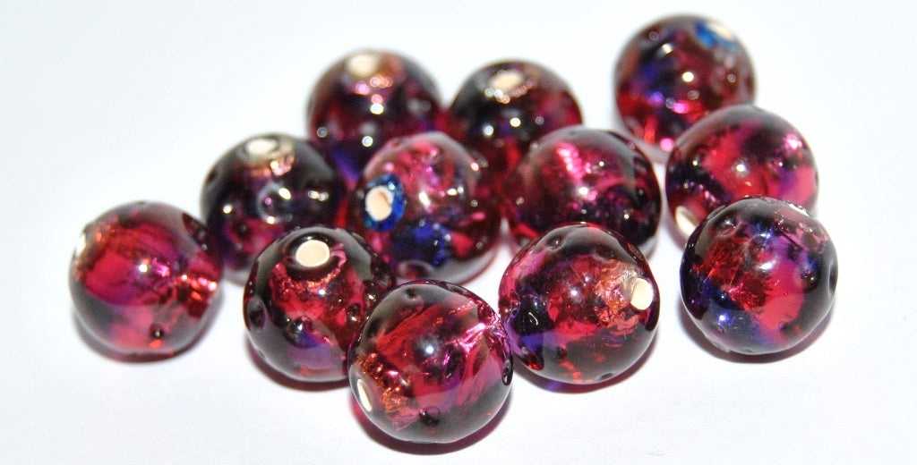 Czech Glass Hand Made Round Lampwork Beads With Silver Plates, (10 K), Glass, Czech Republic