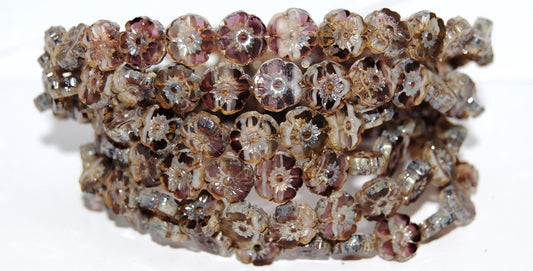 Table Cut Round Beads Hawaii Flowers, (7501420080 43400), Glass, Czech Republic