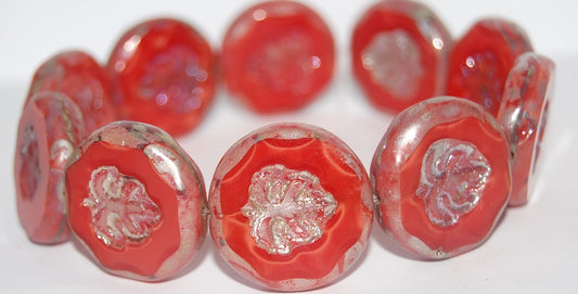 Table Cut Round Beads With Leaf, (96020 43400), Glass, Czech Republic