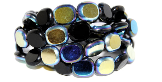 Table Cut Round Candy Beads, Black Ab (23980 Ab), Glass, Czech Republic