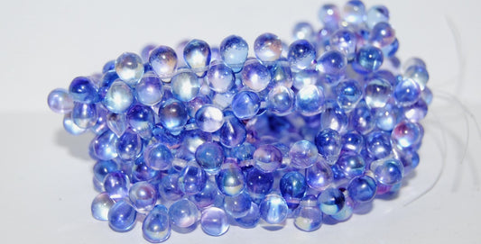 Pear Drop Pressed Glass Beads, Transparent Blue 48102 (30010 48102), Glass, Czech Republic