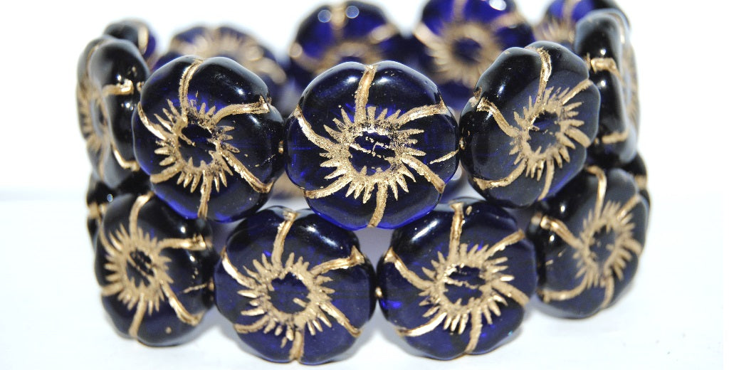 6-Petal Flower Pressed Glass Beads, Transparent Blue 54202 (30080 54202), Glass, Czech Republic