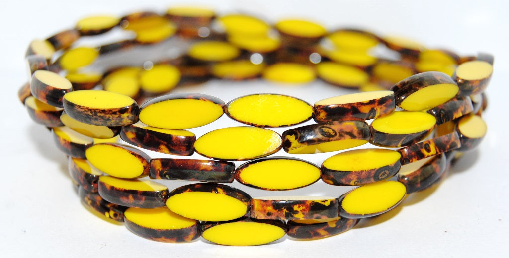 Table Cut Oval Boat Beads, Yellow Travertin (83120 86800), Glass, Czech Republic