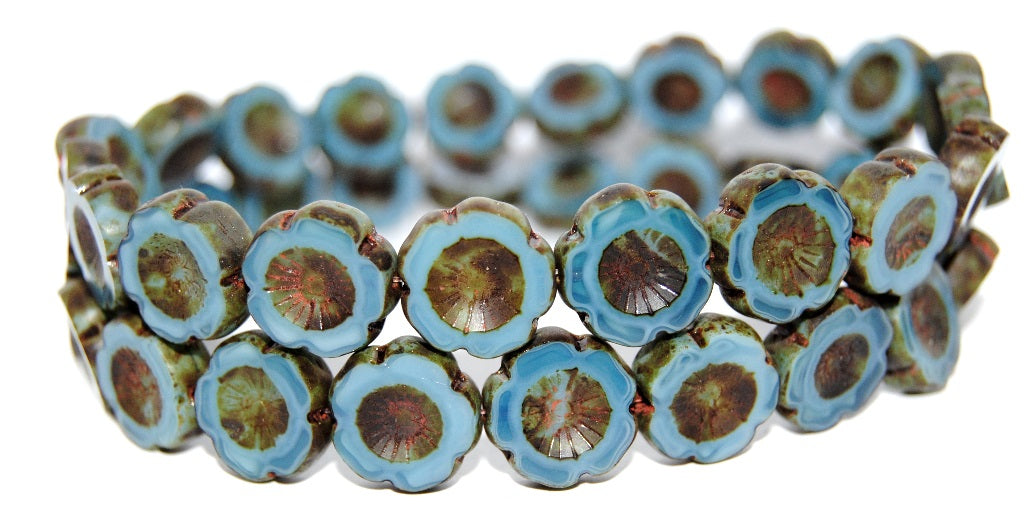 Table Cut Round Beads Hawaii Flowers, 33500 Travertin (33500 86800), Glass, Czech Republic